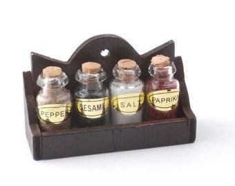 Dollhouse Miniature Spice Rack with 4 Jars