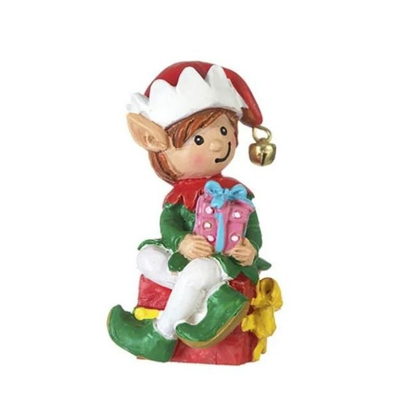 Miniature Elf, Christmas  Decor, Mini Holiday Garden, Christmas Gift, Christmas Present, Elf Shadow Box, Wreath Decoration, Elf Cake Topper