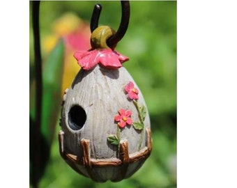 Fairy Garden Hanging Birdhouse with Shepherd Hook