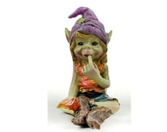 Miniature Pixie Holding an Orange Gem Figurine