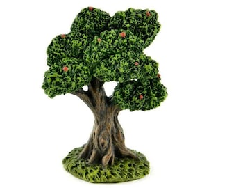Apple Tree, Rain Forest Tree,  Miniature Tree with Green Leaves and Red Berries, Fairy Garden Accessory