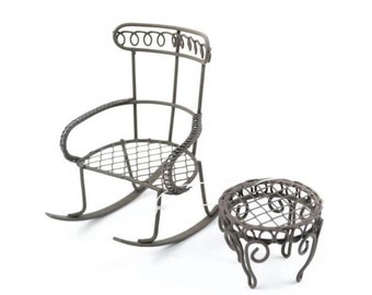 Miniature Brown Rocking Chair with Table