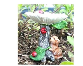 Fairy Garden Miniature Dog at a Birdbath