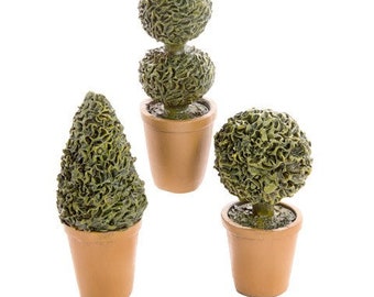 Miniature Dollhouse FAIRY GARDEN Terrarium ~ 4 TINY Round Topiary Bush Picks