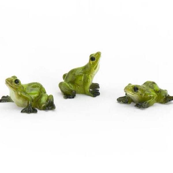 Miniature Frogs, Micro Mini Set of 3 Green Resin Frogs, Terrarium Frogs , Animal Cake Topper