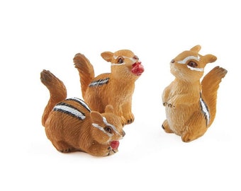 Set of 3 Micro-Miniature Chipmunks, Terrarium Chipmunks, Forest Animal Cake Topper