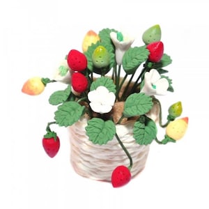 Artificial Potted Strawberry Plant, Strawberry Plant in a Basket,  Dollhouse Plant