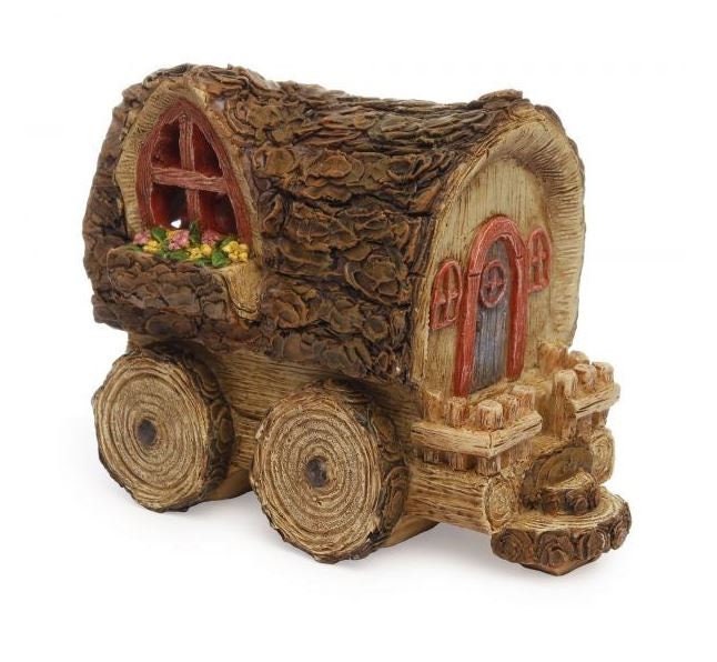 Pioneer Fairy Garden House,  Log Fairy Wagon,  Covered Wagon Miniature