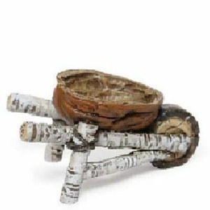 Miniature Walnut Wheelbarrow, Mini Garden Wheelbarrow, Fairy Garden Lawn Decor