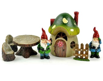 Kit de gnomo para jardim de fadas com casa de cogumelo