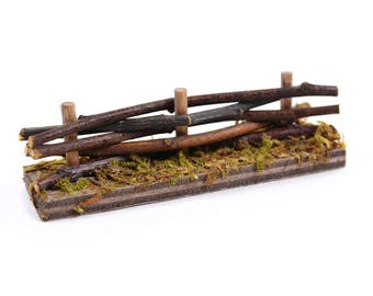 Log and Moss Fence,  Choice of Length:  5.25" or 2.75", Rustic Wooden Fence Choice, Miniature Fairy Garden Landscaping