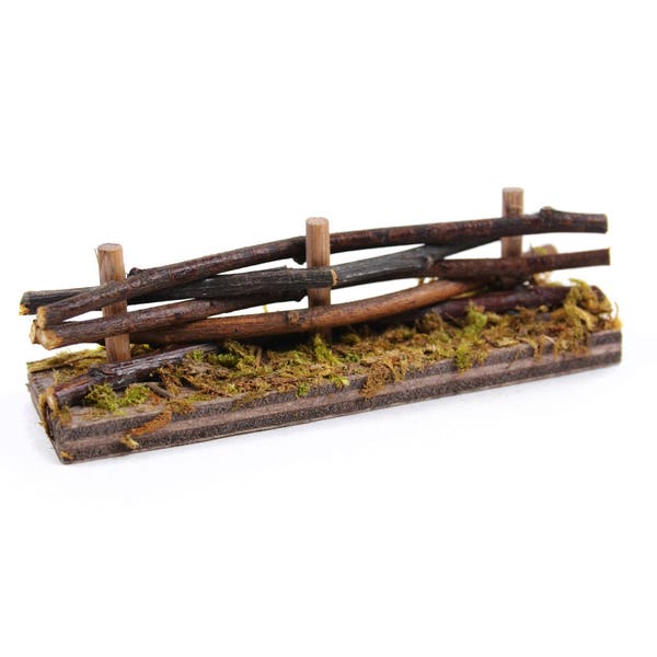 Log and Moss Fence,  Choice of Length:  5.25" or 2.75", Rustic Wooden Fence Choice, Miniature Fairy Garden Landscaping