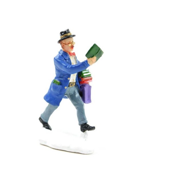 Miniature Man with Books,  Miniature Man Walking, Villager,  Cityscape Visitor, Gift for a Librarian, Book Cake Topper