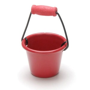 Miniature Red Bucket with Handle, Fairy Garden Pail, Red Dollhouse Bucket, Garden Pail with Movable Handle, Well Bucket