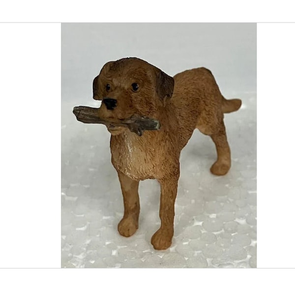 Miniature Dog with a Stick, Ready to Fetch Dog, Dog Figurine