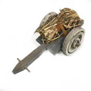 Wood Wagon with Straw, Wooden Cart with Hay, Farm Cart, Nativity Cart