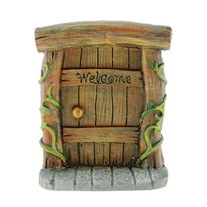Brown Fairy Door with Vines, Gnome Door, Welcome Door,  Mini Door to Hang,  Garden Door, Fairy Garden Accessory