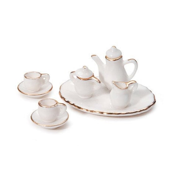 Porzellan Tee Set 1:12 Puppenhaus Teeservice Teegeschirr Miniatur Puppenstube 