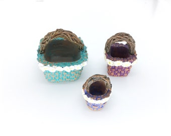 Set of 3 Miniature  Fairy Garden Daisy Baskets