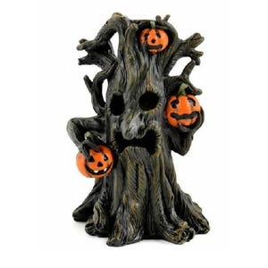 Halloween Baum Miniatur, LED Spooky Baum, brauner Baum mit Gesicht, Baum mit Kürbissen, Halloween Figur