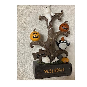 Halloween Tree Miniature, LED Spooky Tree, Fall Fairy Garden, Halloween Tabletop Figurine