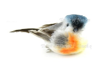 Miniature  Fuzzy Multi-Colored Bird, Artificial Bird on a Clip