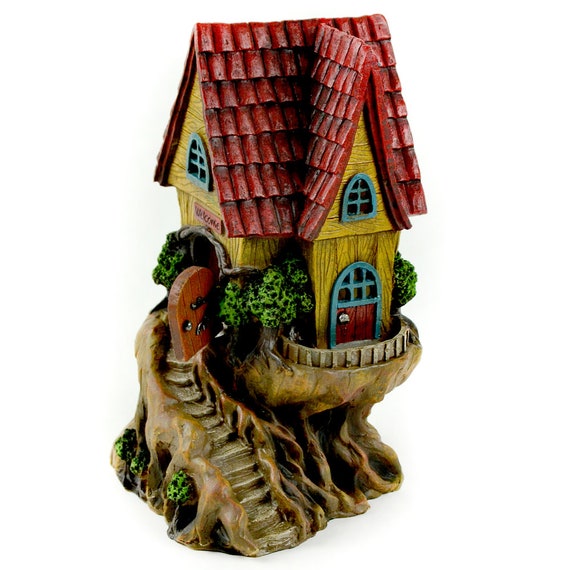 LED Red Roof Fairy Garden Tree House, Forest House With