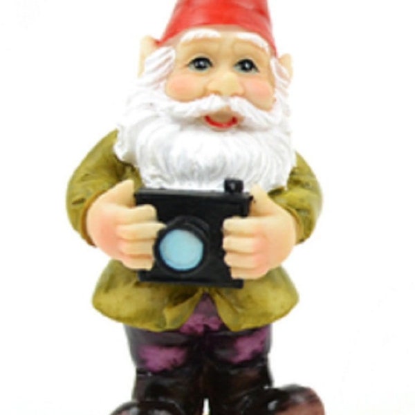 Gnome with Camera, Gnome Photographer, Garden Fairy Accessory. Gift for Photographer, Gift for Gnome Collector, Gnome w/ Camera Cake Topper