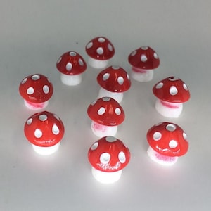 Red  and White Spotted Mushrooms,  Miniature Mushrooms for Terrarium, Crafts, Fairy Garden