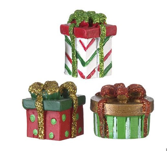 Dollhouse Miniature Gift Set pink green wrapped presents birthday gifts holiday