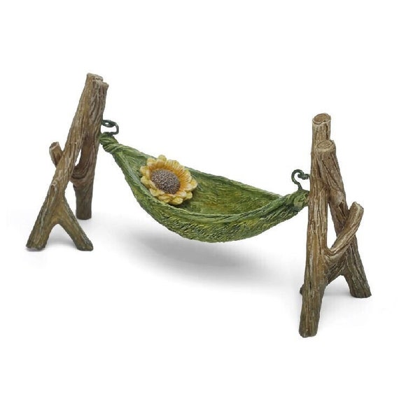 Miniature Leaf Hammock, Green  Fairy Garden Swinging Hammock