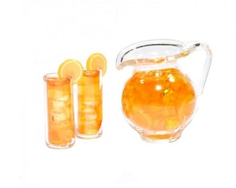 Dollhouse Miniature Pitcher Tumblers Clear 1:12 Beverages Drink Punch Tea CB092 
