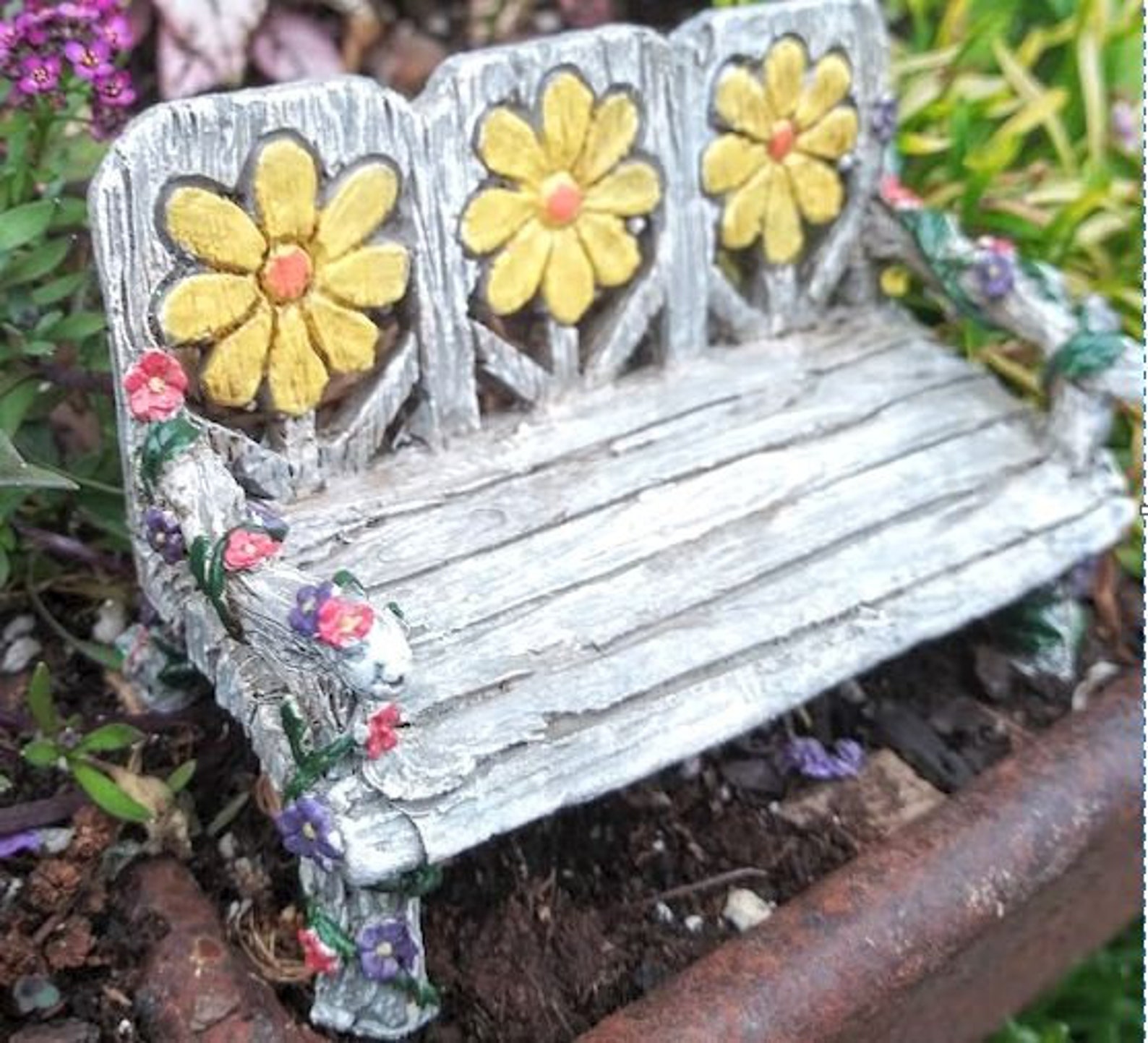 Daisy Bench Spring Bench With Yellow Flowers Fairy Garden Daisy Bench - Etsy