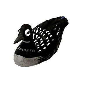 May include: Black and white loon bird figurine with a blue beak. The figurine is made of wood and has a detailed design.