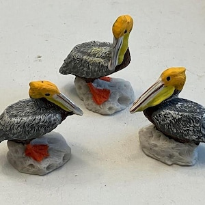Miniature Grey and Orange  Pelican, Pelican Figurines for Gardens and Dioramas