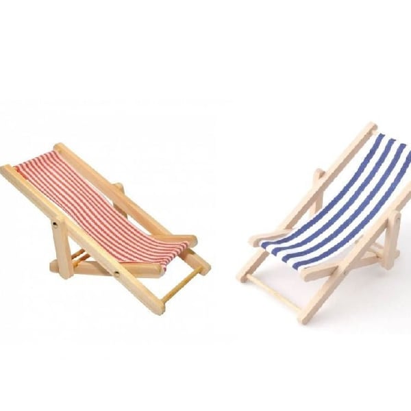 Choice of Miniature Striped Deck Chair, Red or Blue Striped Fairy Garden Chair, Dollhouse Yard Chair