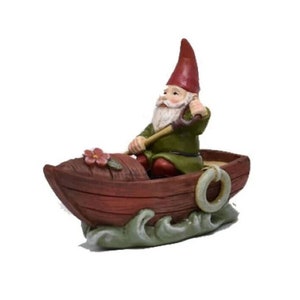 Miniature Gnome in a Boat, Gnome in a Rowboat, Fairy Garden Accessory