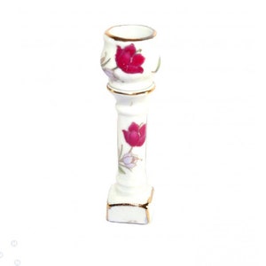 Miniature Jardinière, White Dollhouse Pedestal for Plants, 2 Piece Plant Stand