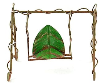 Miniature Fairy Garden Metal Leaf Swing