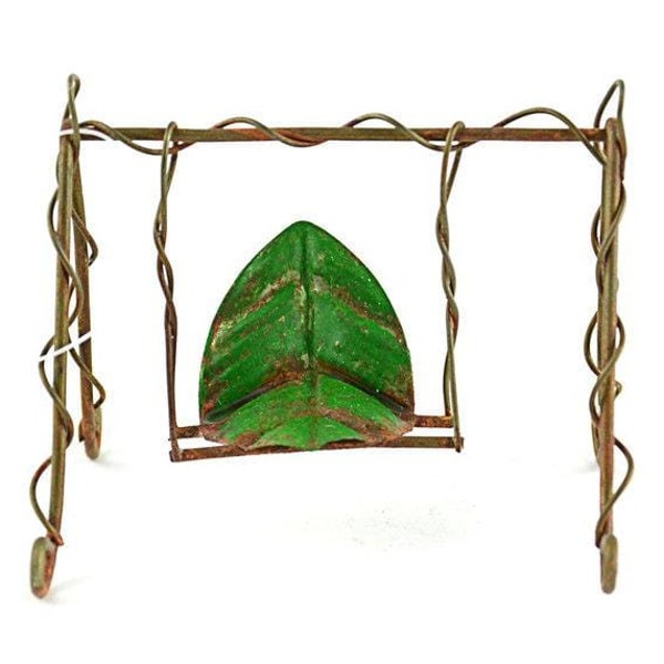 Miniature Garden Metal Leaf Swing Set, Spring Garden Accessory,  Fairy Swing,