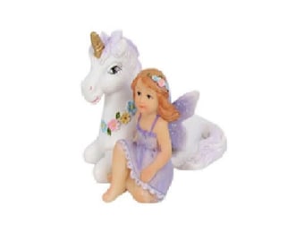 Miniature Unicorn with Purple Fairy, Fairy Tale Princess with Unicorn, Storybook Fairy, Unicorn Cake Topper, Birthday/Holiday Gift for Girls