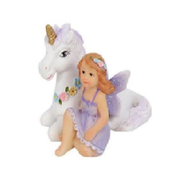 Miniature Unicorn with Purple Fairy, Fairy Tale Princess with Unicorn, Storybook Fairy, Unicorn Cake Topper, Birthday/Holiday Gift for Girls