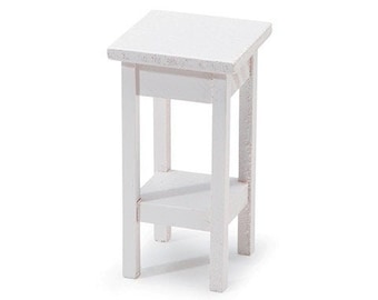 White Side Table, Dollhouse Stand, Miniature Dollhouse Furniture, 2.25&quot; High White Wood Plant Stand