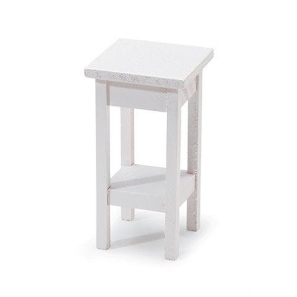 White Side Table, Dollhouse Stand, Miniature Dollhouse Furniture, 2.25" High White Wood Plant Stand