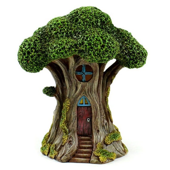 LED Tree House Miniature, Miniature Fairy House, Garden