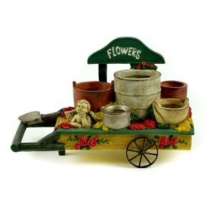 Garden Flower Cart on Wheels,  Flower Wheelbarrow,  Spring Garden Cart Centerpiece