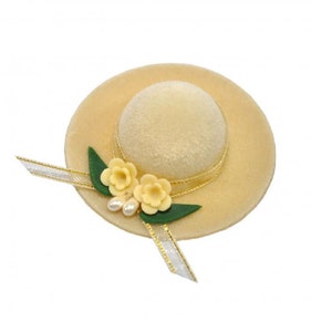 Miniature Yellow Hat with Flowers,  Dollhouse Hat with Yellow Flowers, Shadow Box Hat
