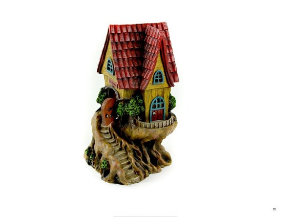 LED Red Roof Fairy Garden Tree House, Forest House With