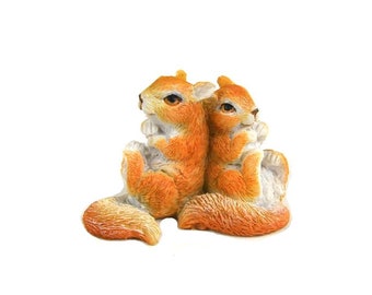 Two Miniature Squirrels  Sitting Together Figurine