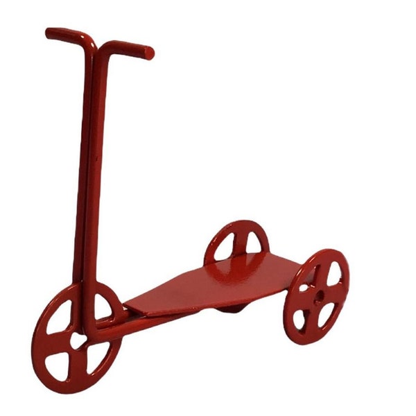 Miniature Red Scooter, Dollhouse Miniature, 3 Wheel Scooter, Outdoor Fun, Fairy Garden Accessory